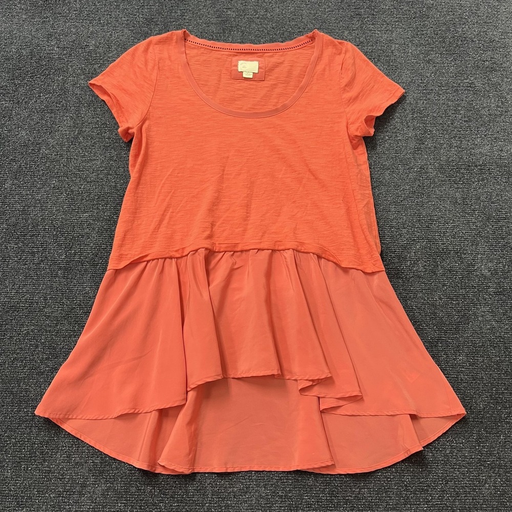 Anthropologie Shirt Womens Small Orange High Low Layered Ruffle Hem Top